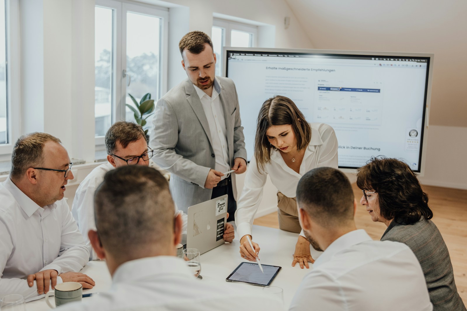 Business professionals planning together in a modern office